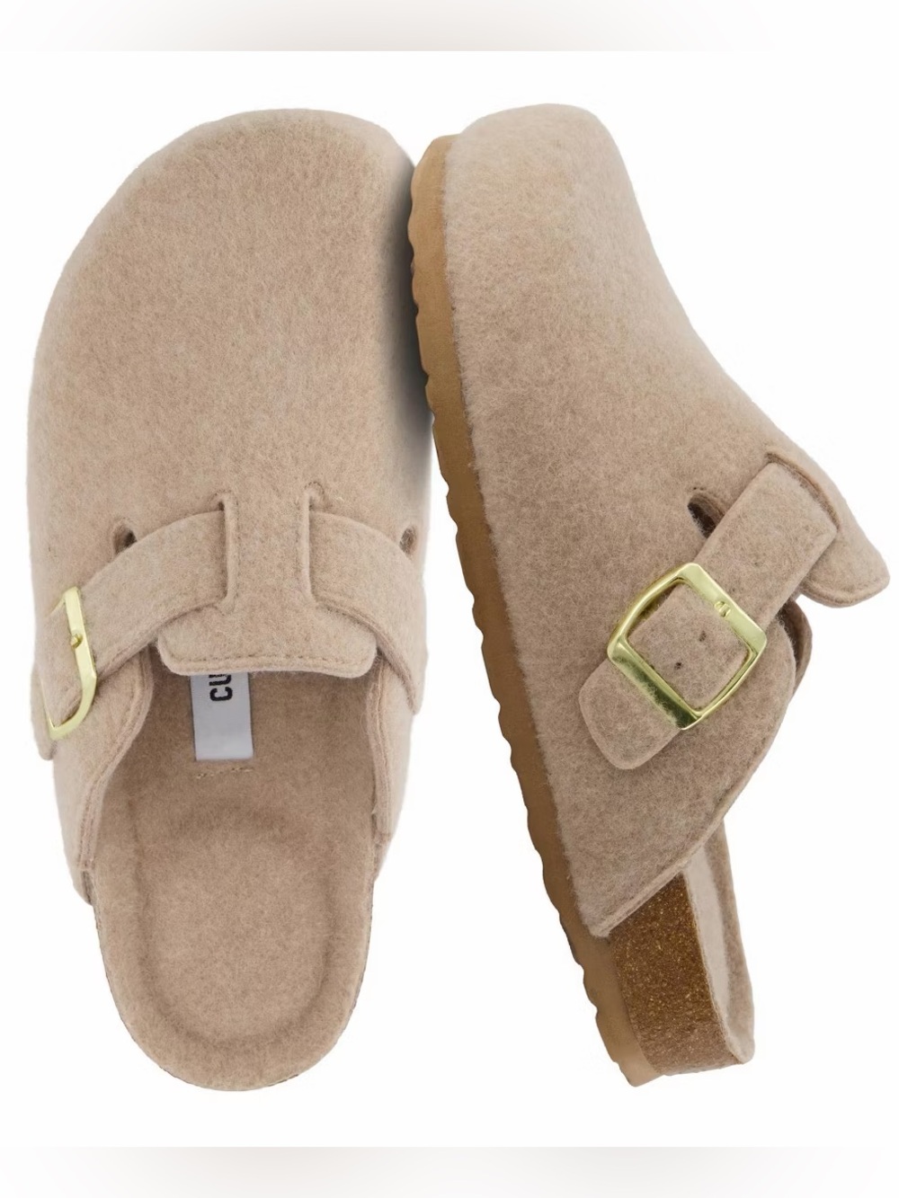 Cushionaire Beige Felt Slip-On Clogs Comfortable Vegan Suede for Women